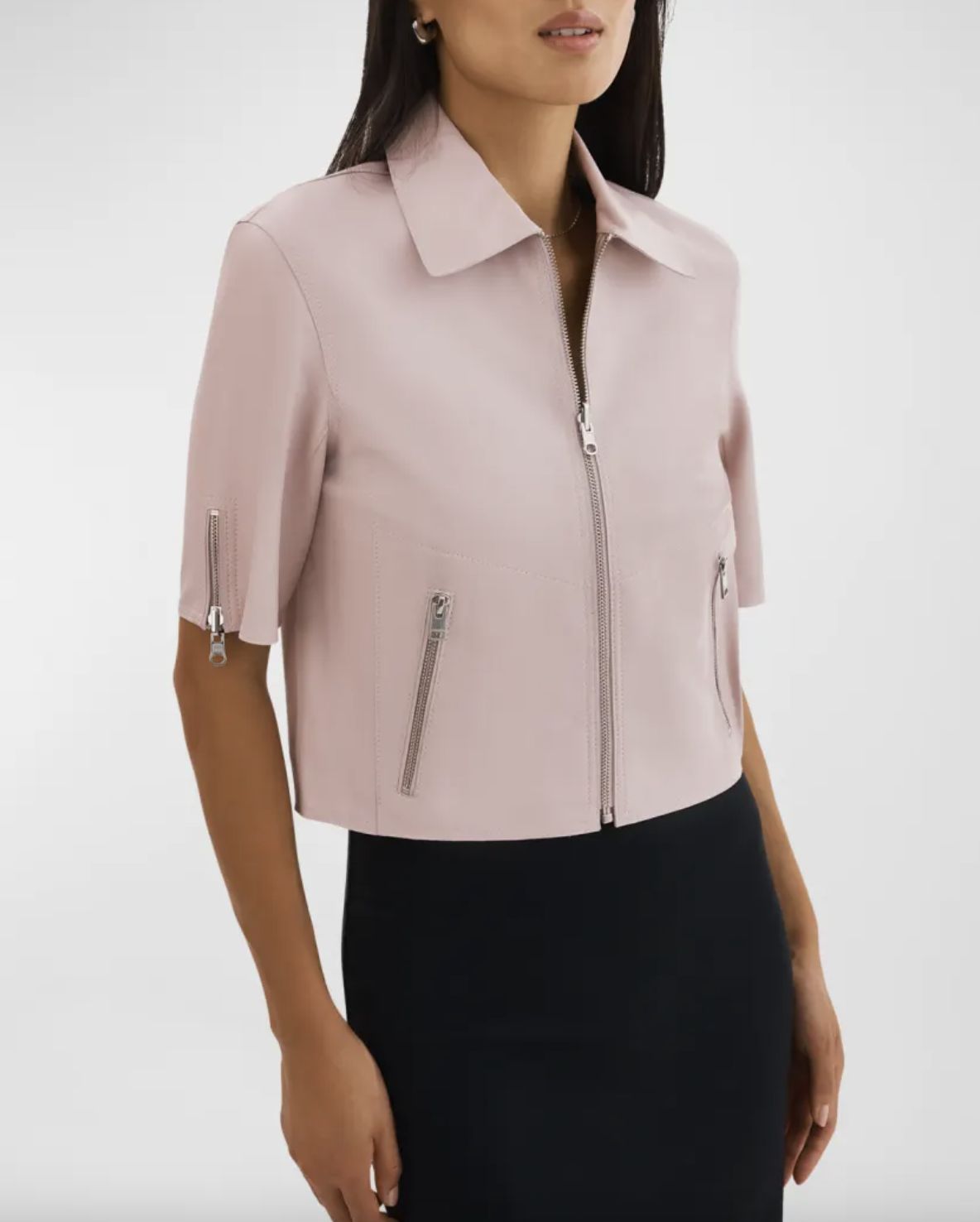 Lamarque Sevana Cropped Leather Reversible Jacket with Silver