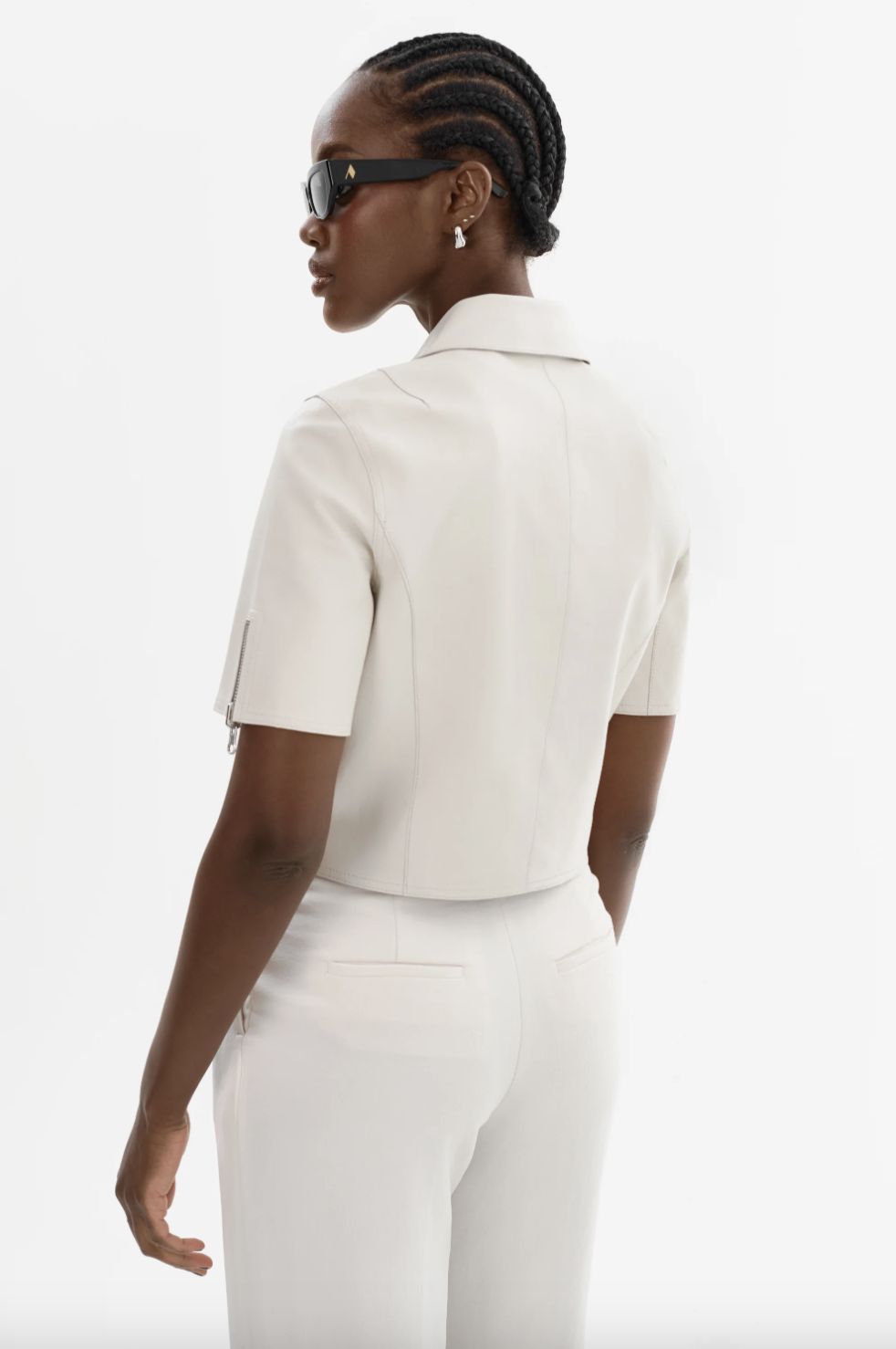 Lamarque Sevana Cropped Leather Reversible Jacket with Silver