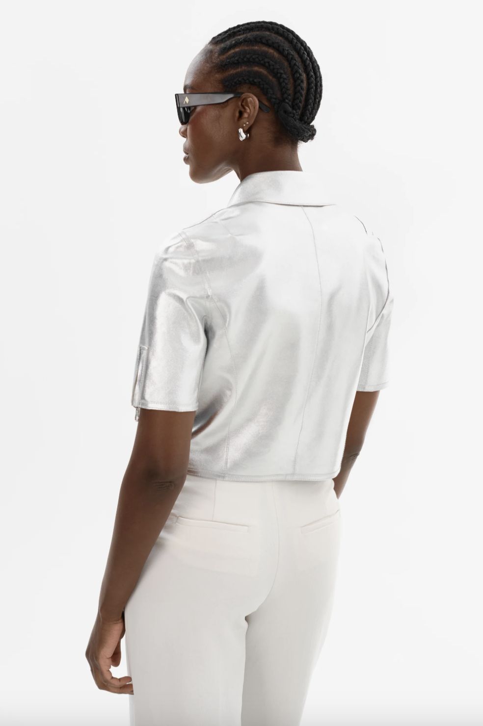 Lamarque Sevana Cropped Leather Reversible Jacket with Silver