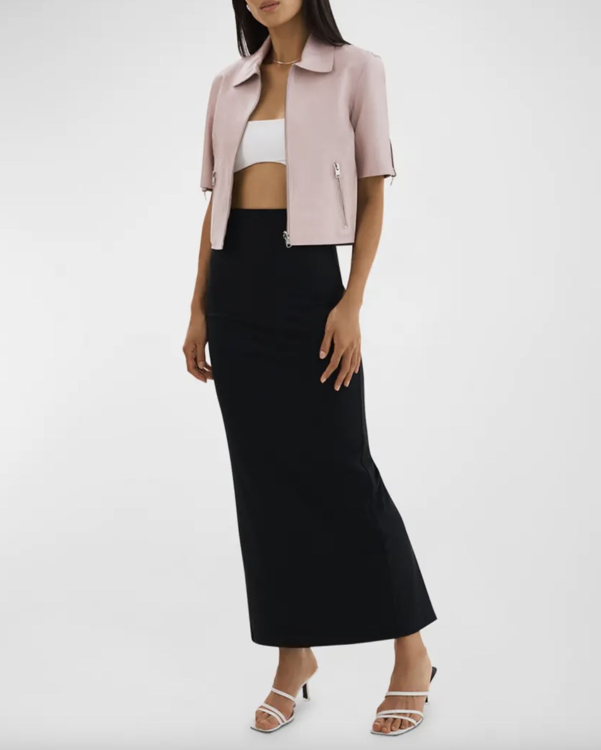 Lamarque Sevana Cropped Leather Reversible Jacket with Silver