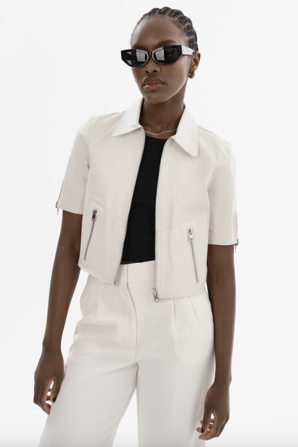 Lamarque Sevana Cropped Leather Reversible Jacket with Silver