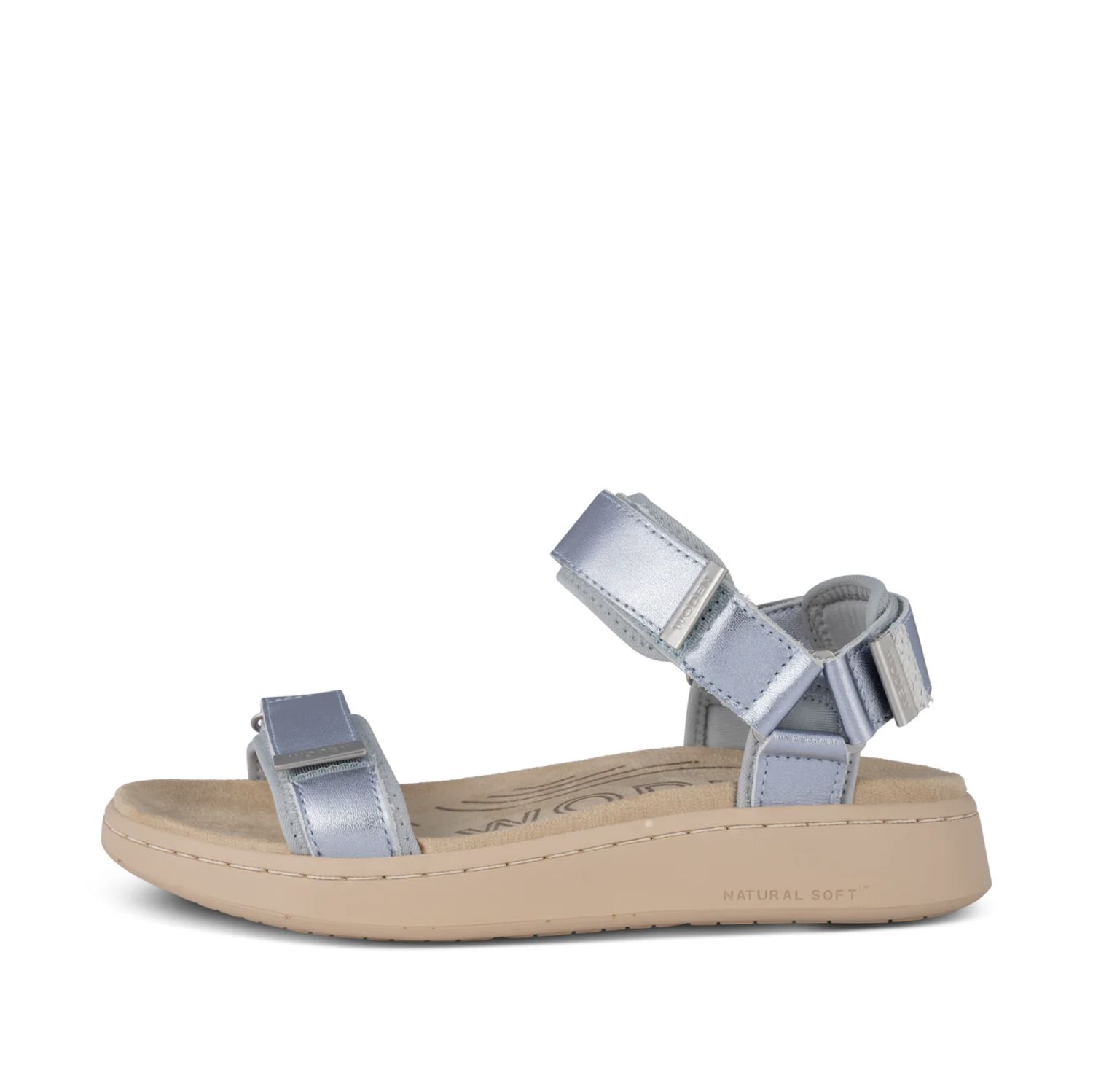 Woden Line Sandal in Metallic Light Blue