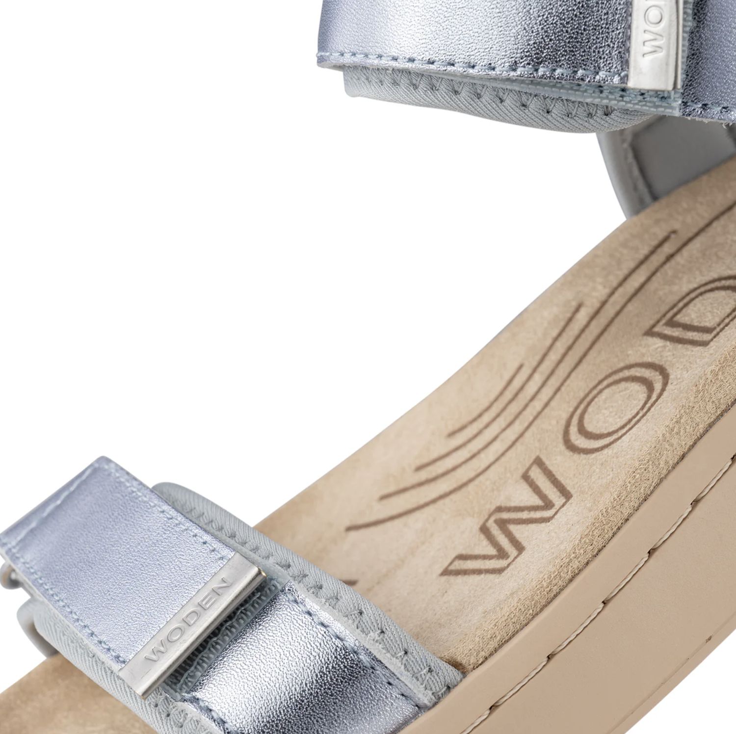 Woden Line Sandal in Metallic Light Blue