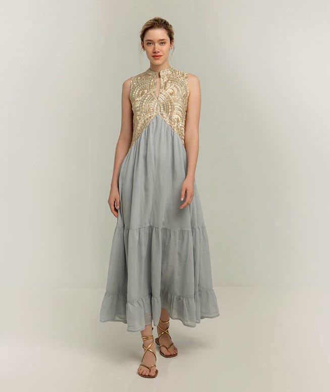 Greek Archaic Embroidered Maxi Dress