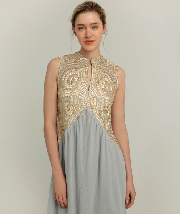 Greek Archaic Embroidered Maxi Dress
