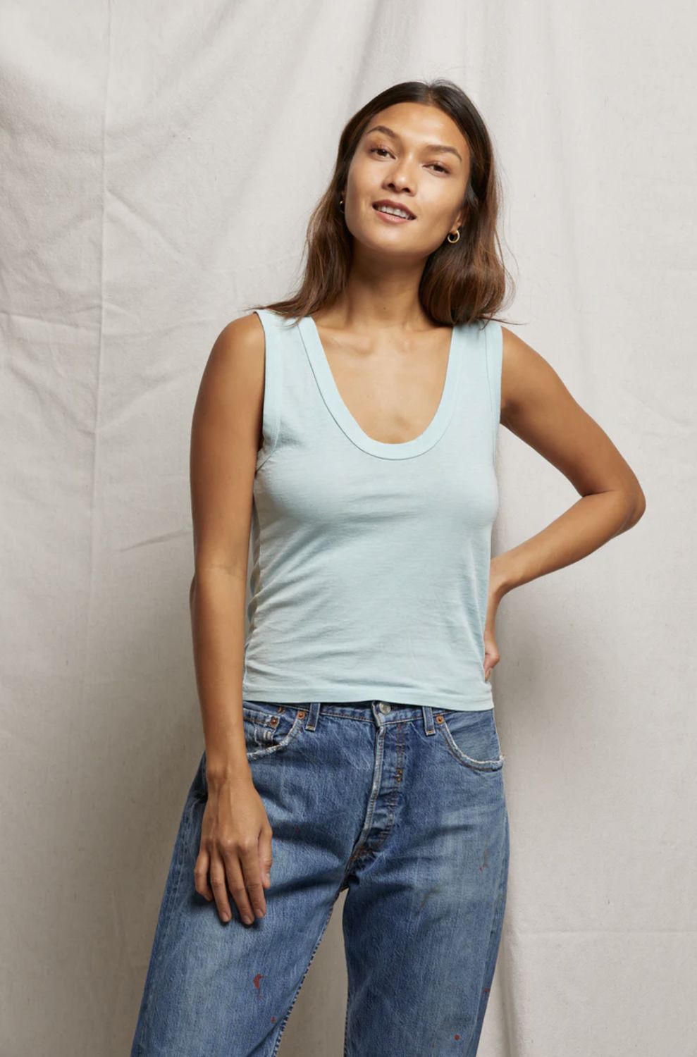 Perfect White Tee Khara Tank in Iced Aqua