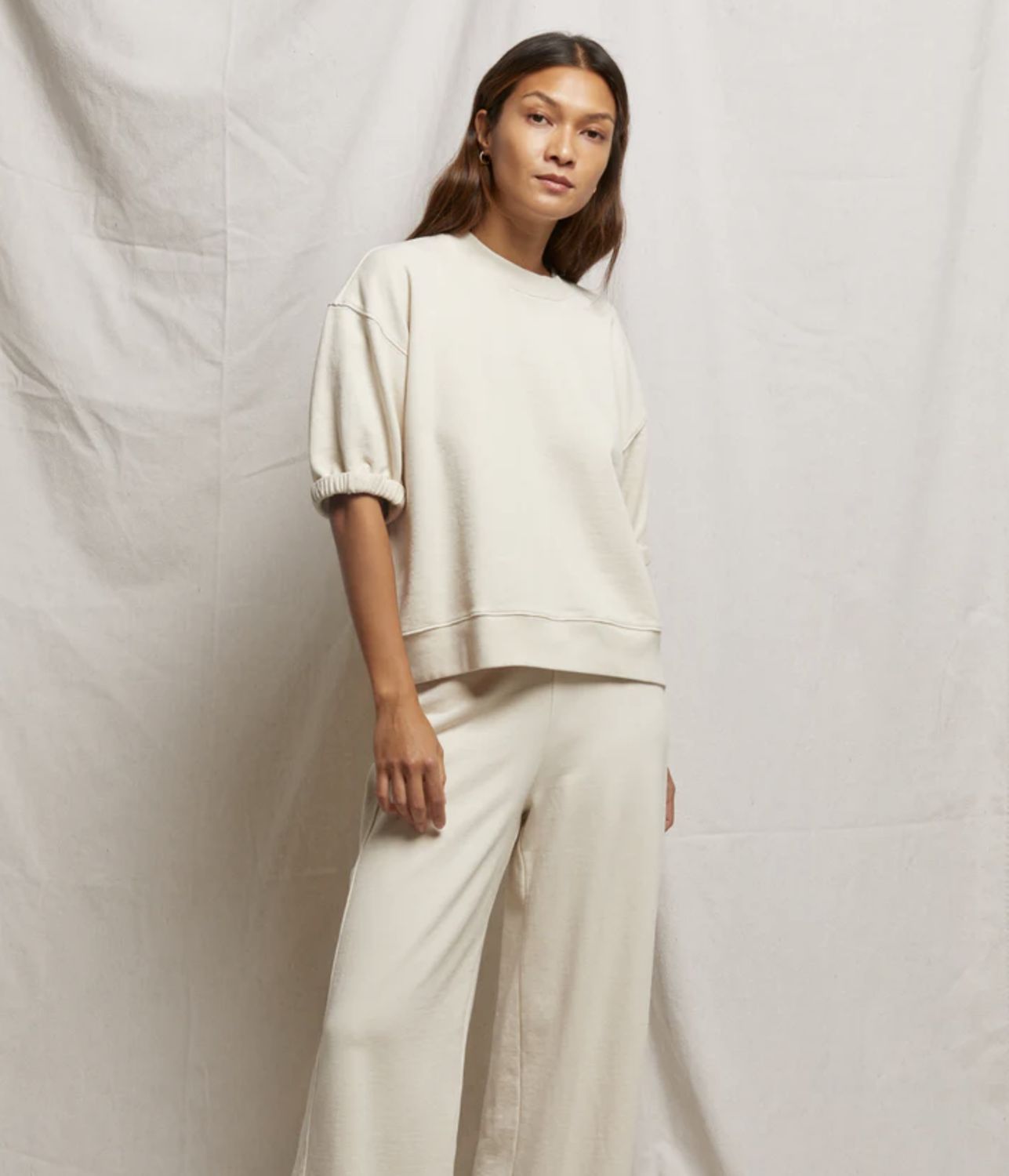 Perfect White Tee Rebecca French Terry 3/4 Puff Sleeve