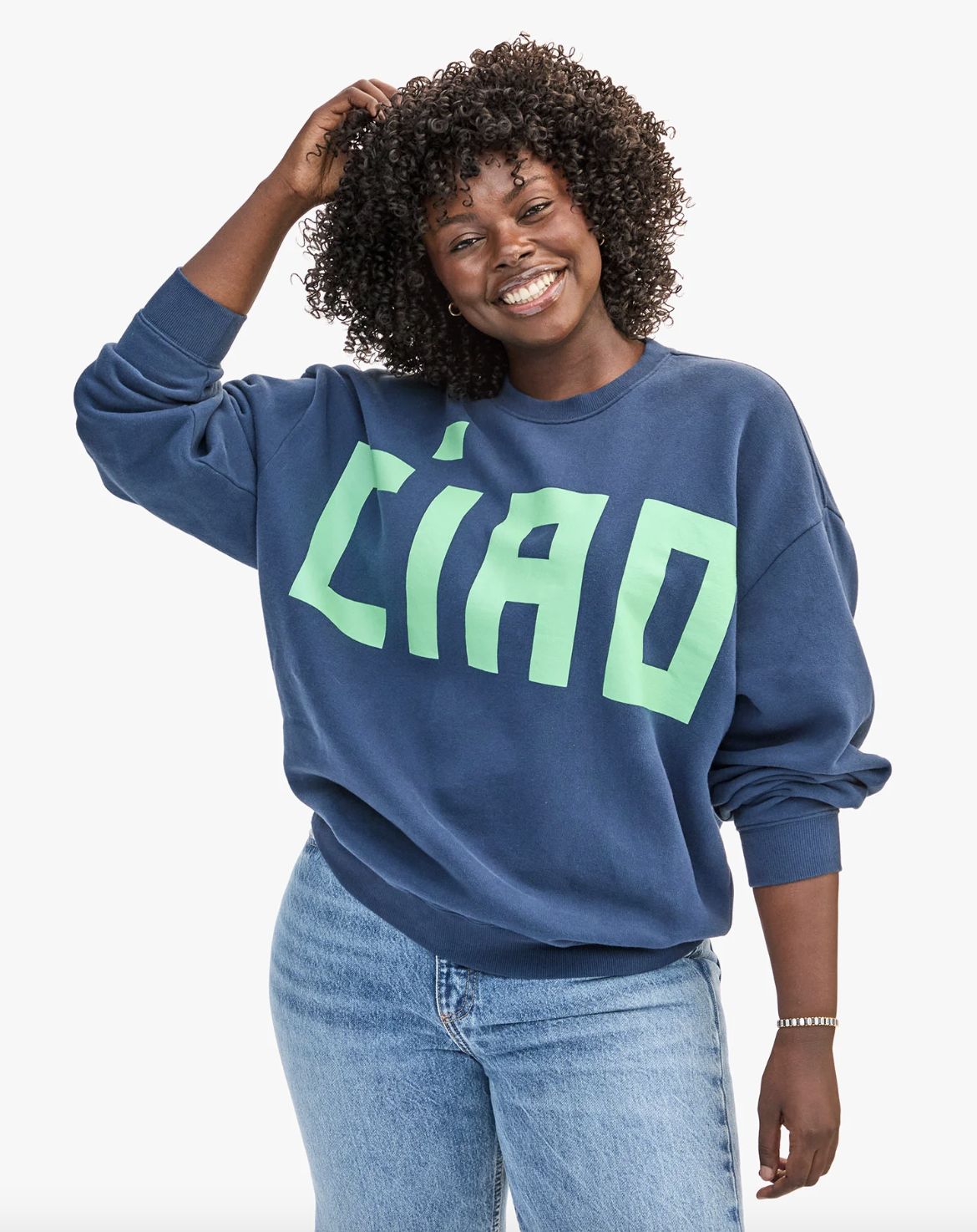 Clare V Oversized Ciao Sweatshirt in Navy
