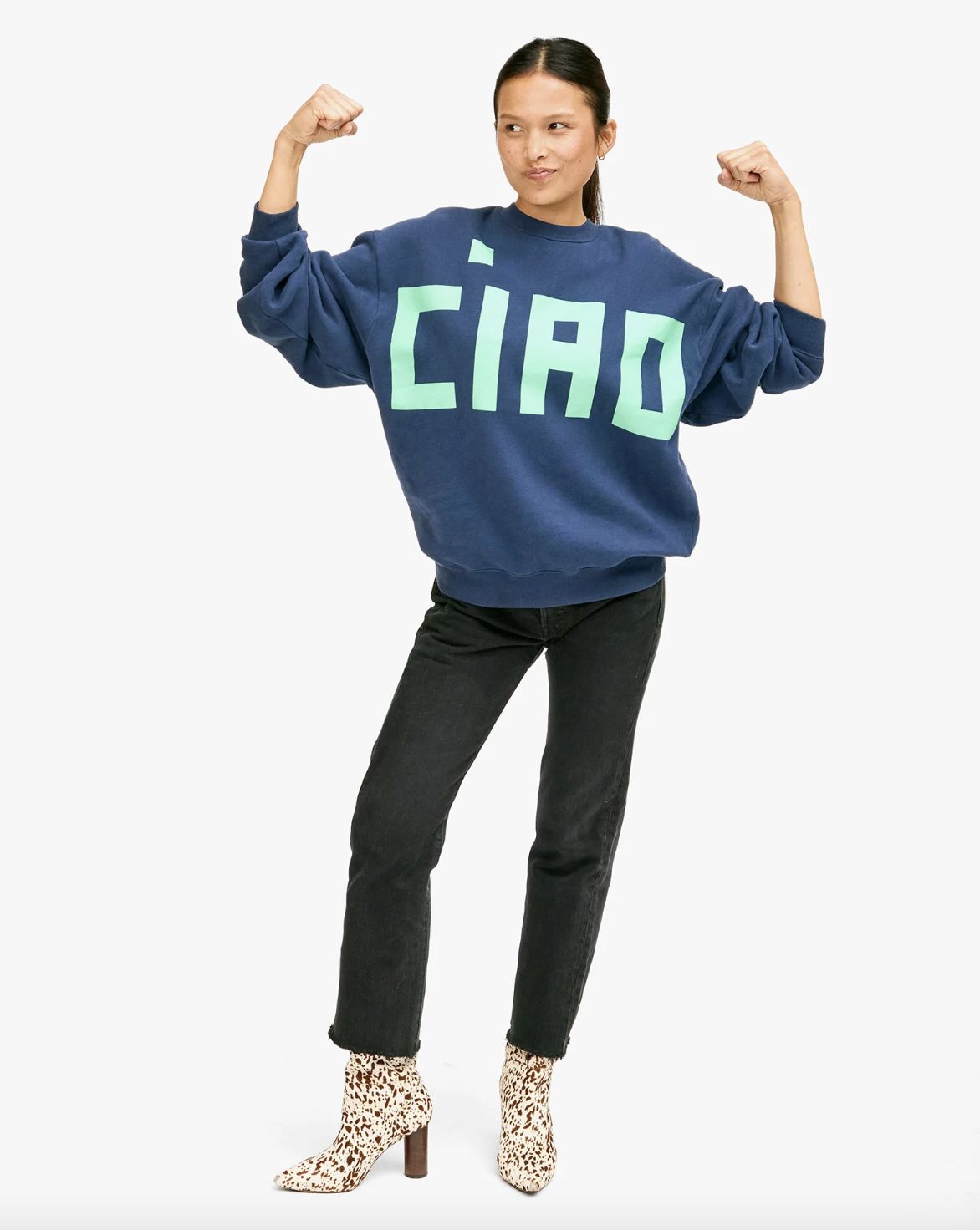 Clare V Oversized Ciao Sweatshirt in Navy