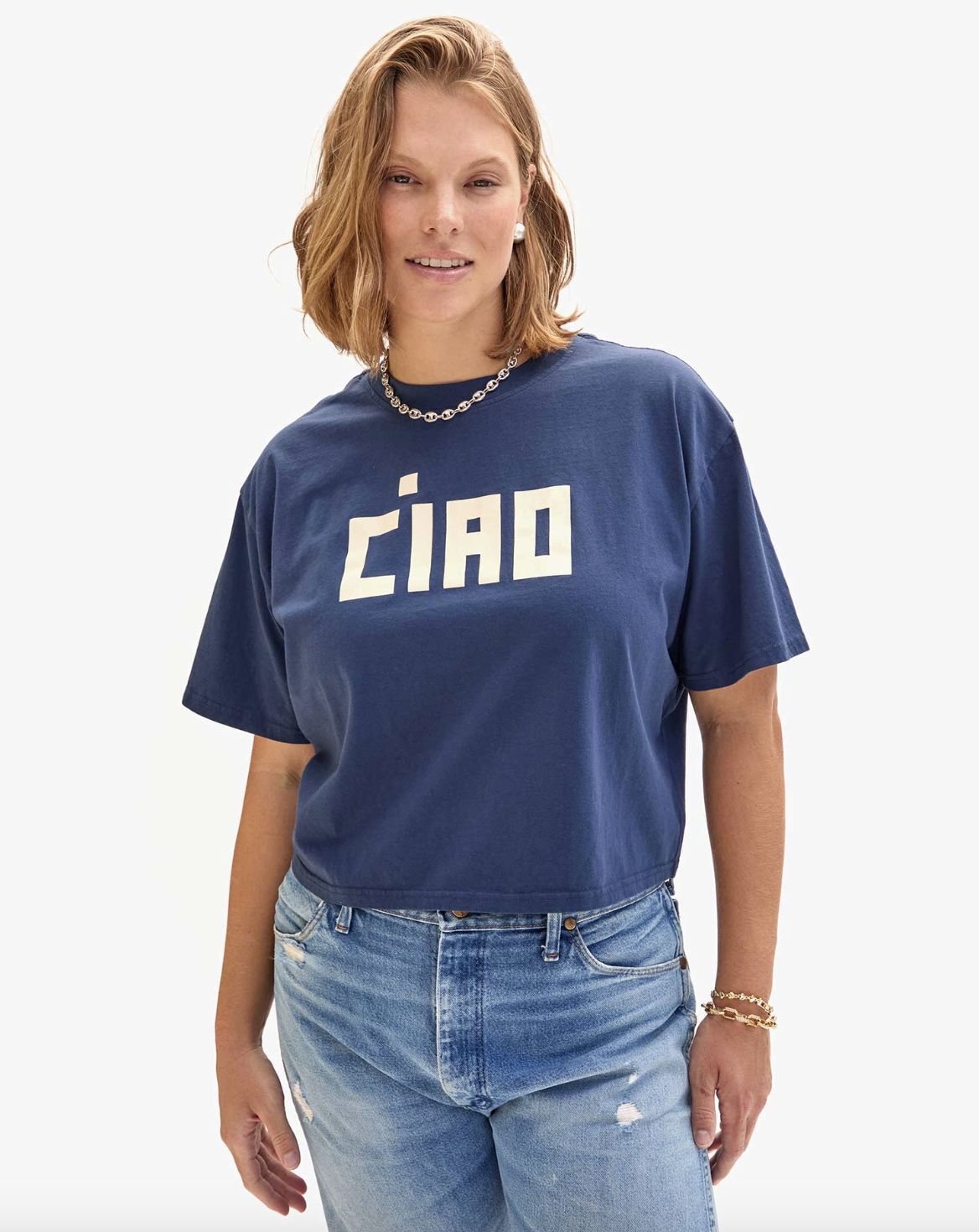 Clare V Ciao Tee in Navy