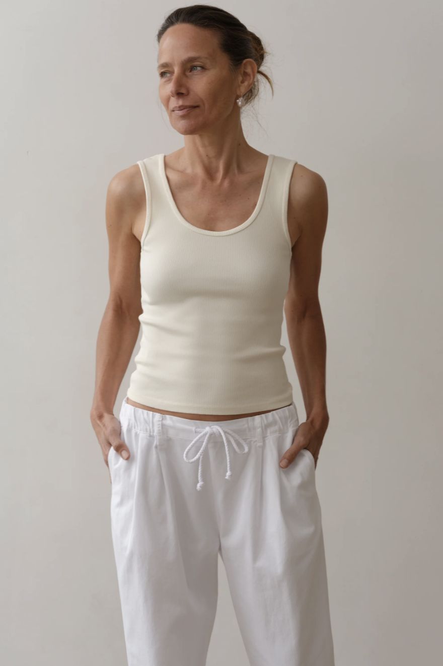 Donni Rib Scoop Tank in Creme