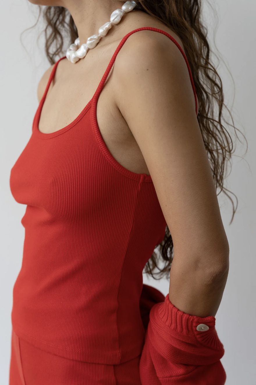 Donni Rib Spaghetti Tank in Bell Pepper