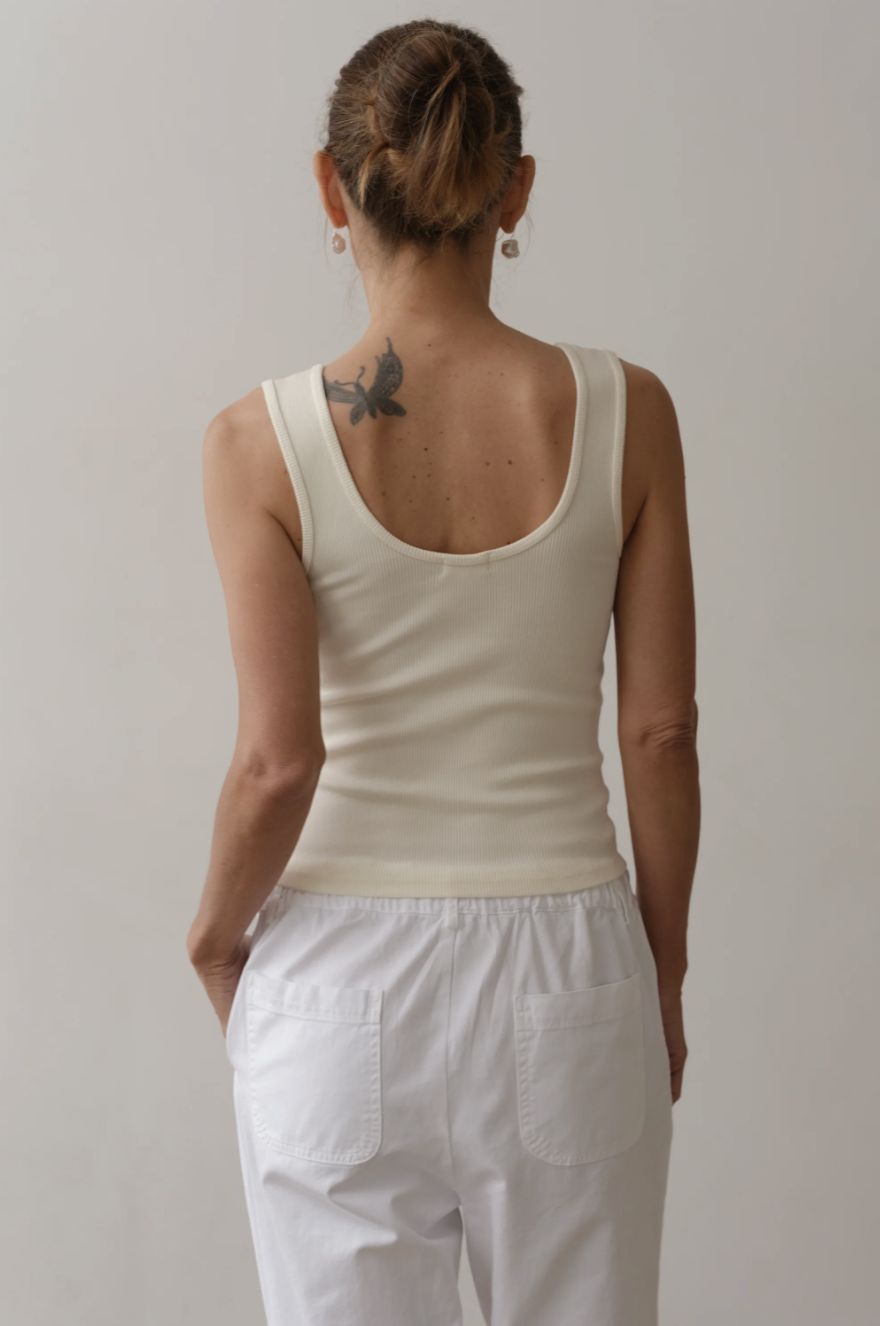 Donni Rib Scoop Tank in Creme