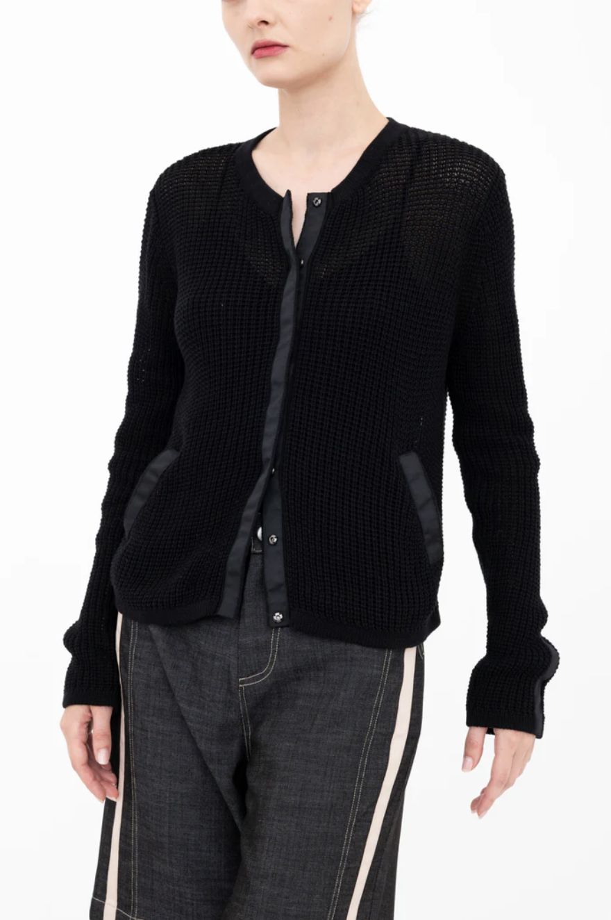 Elaine Kim Bijoux Waffle Weave Cardigan, Color: Black, Size: P