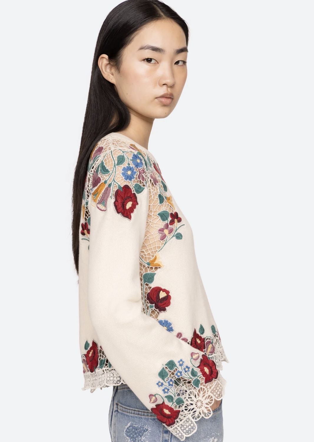 SEA-NY Katherine Floral Embroidered Sweater