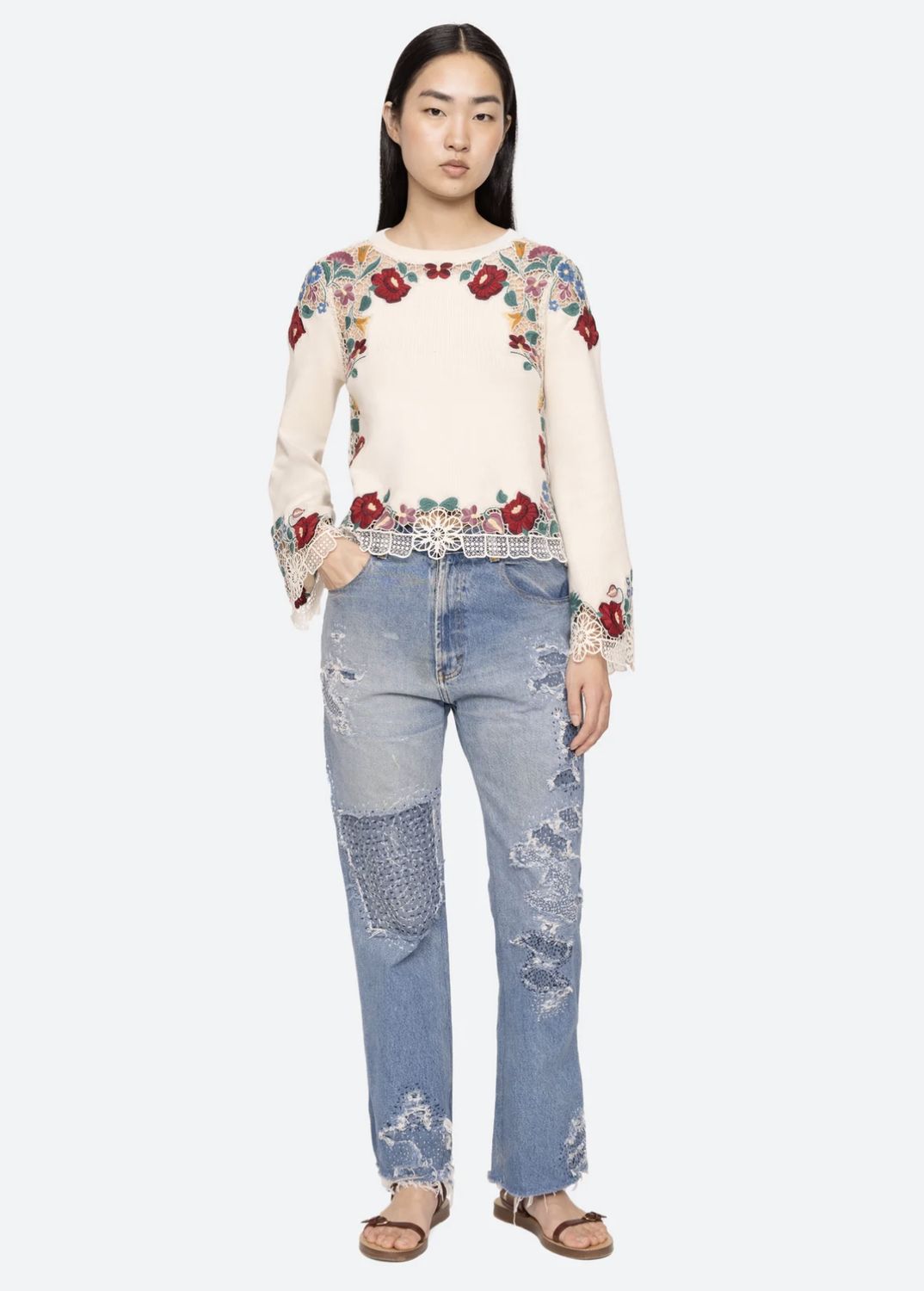 SEA-NY Katherine Floral Embroidered Sweater