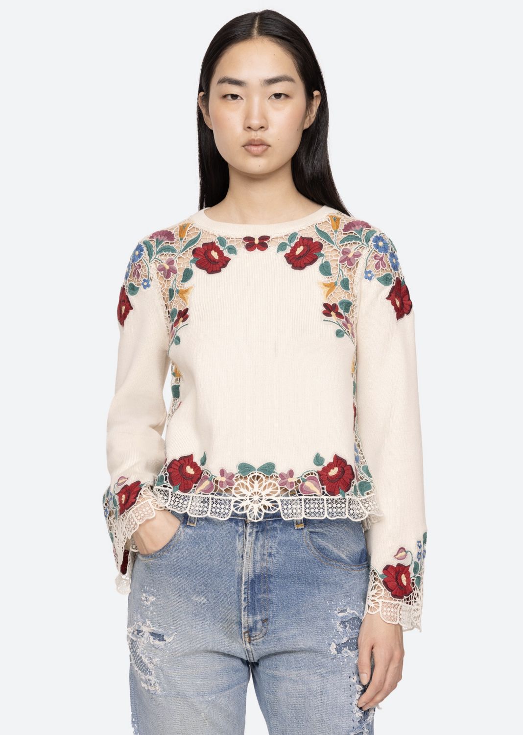 SEA-NY Katherine Floral Embroidered Sweater