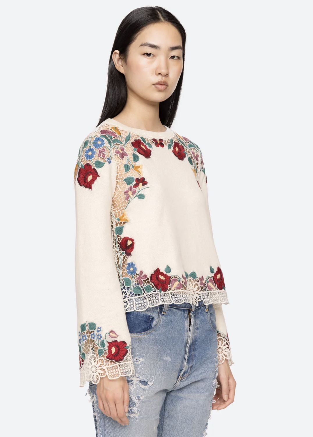 SEA-NY Katherine Floral Embroidered Sweater