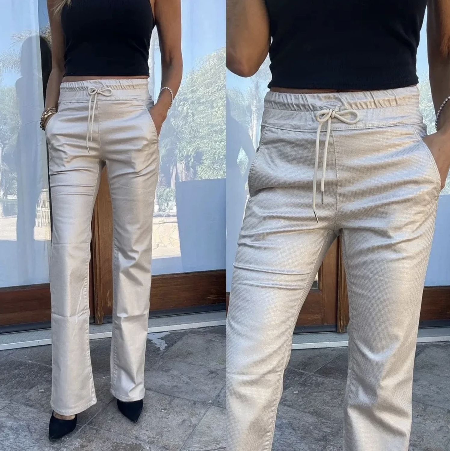 Bevy Flog Loren Pant in Beige/Gold Pebble