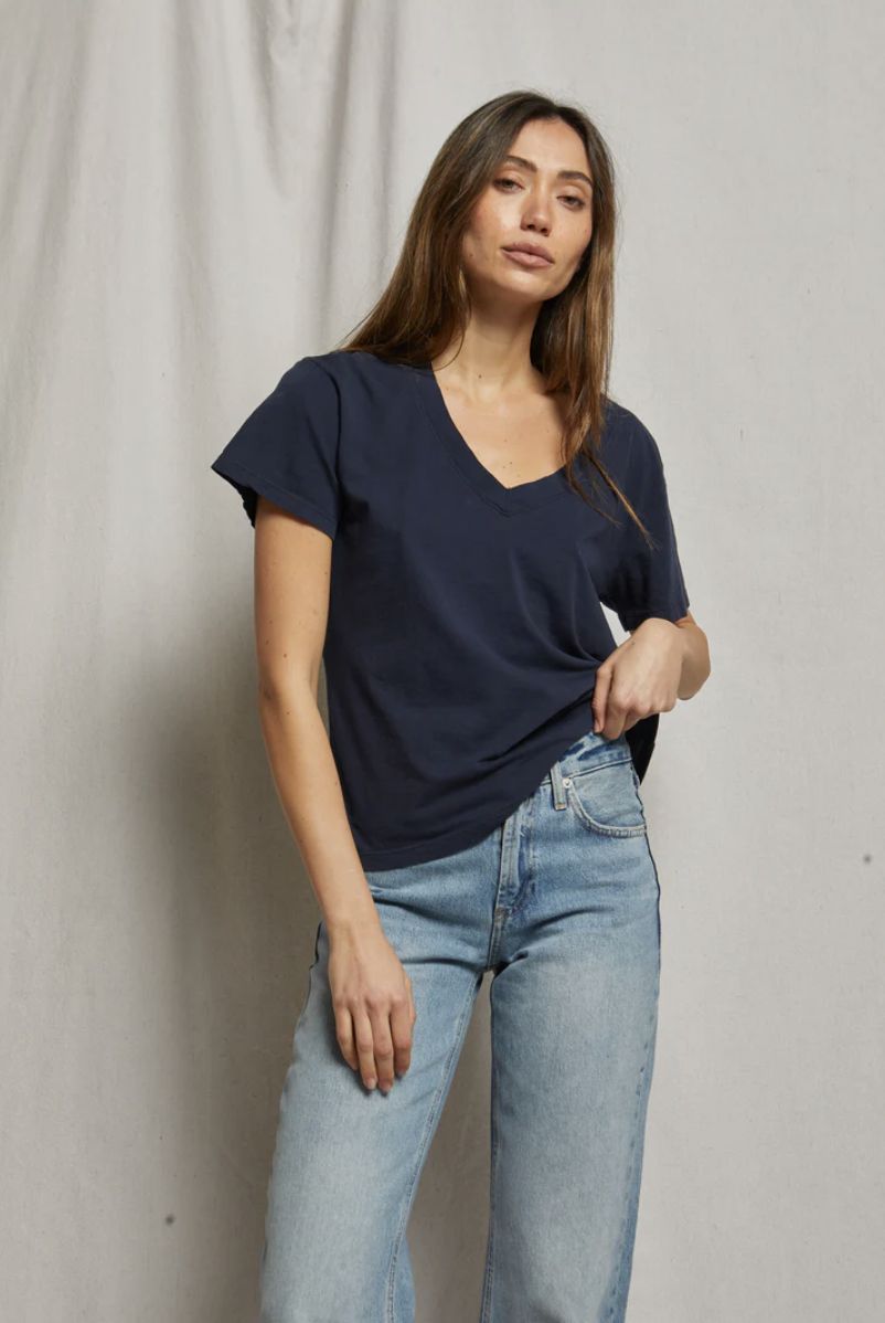 Perfect White Tee Hendrix V Neck Tee, Colour: Navy, Size: S
