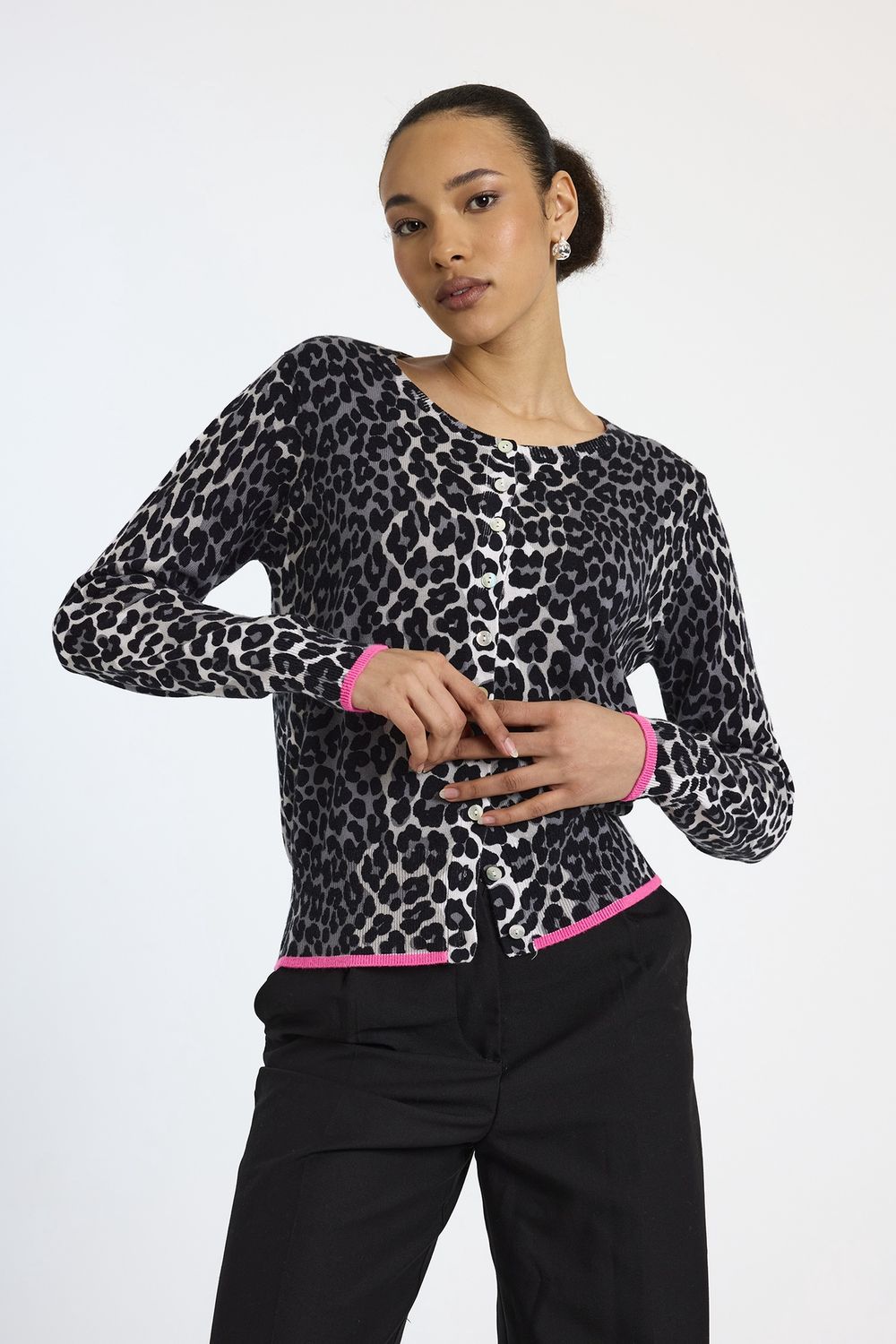 Whisper Lydia Leopard Cardigan, Color: Leopard, Size: XS