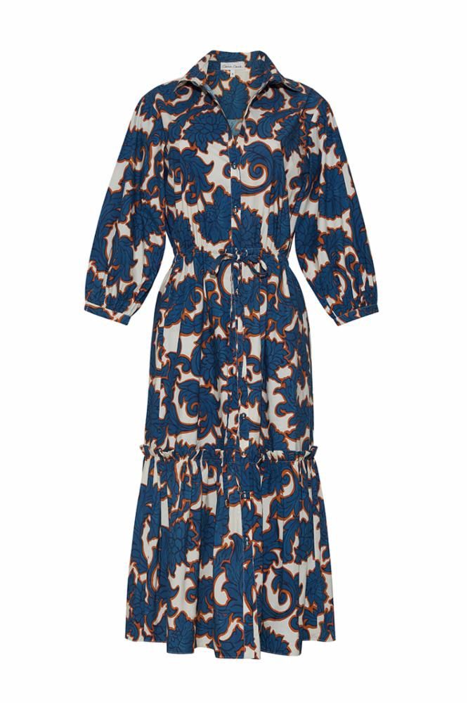 Cara Cara Hutton Dress in Mystic Flora Blue