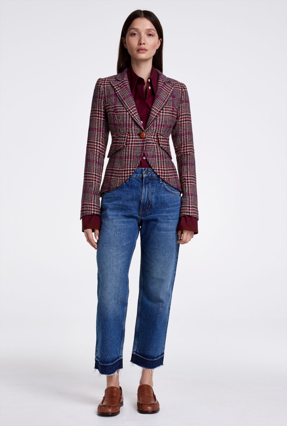 Smythe One Button Blazer, Color: Berry Glen Check, Size: 4