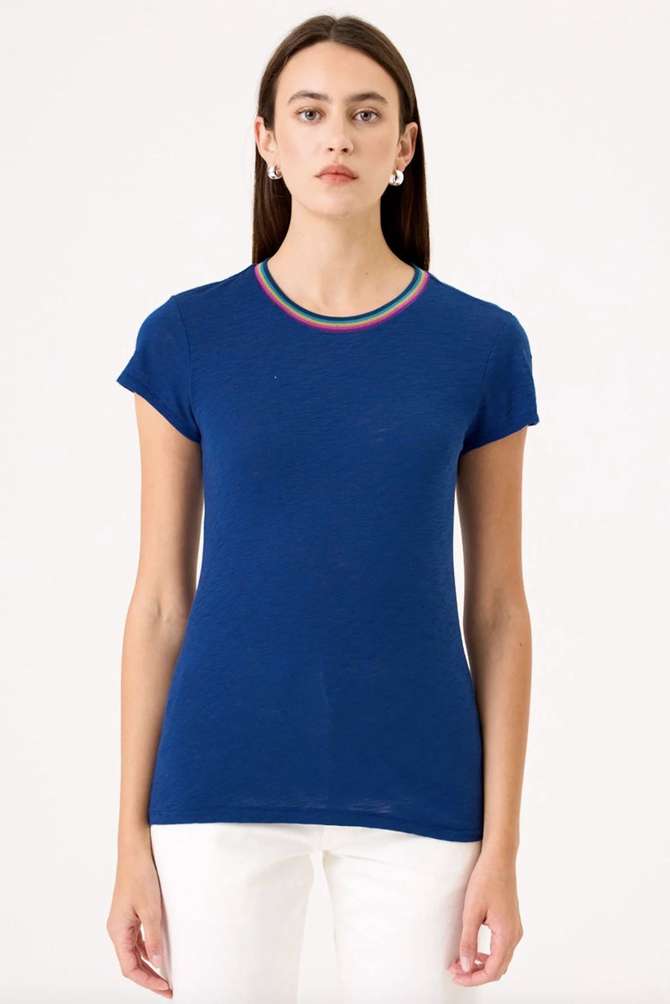 Goldie Summer Rainbow Ringer Tee, Color: Estate Blue, Size: XS