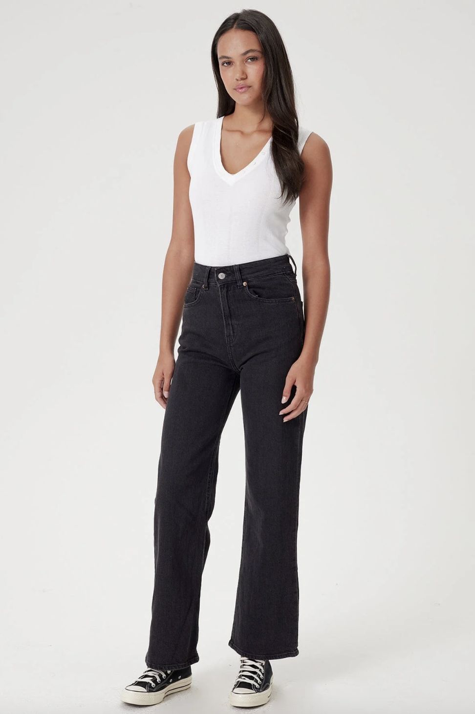 Goldie Cotton Rib V-Neck Tank with Buttons