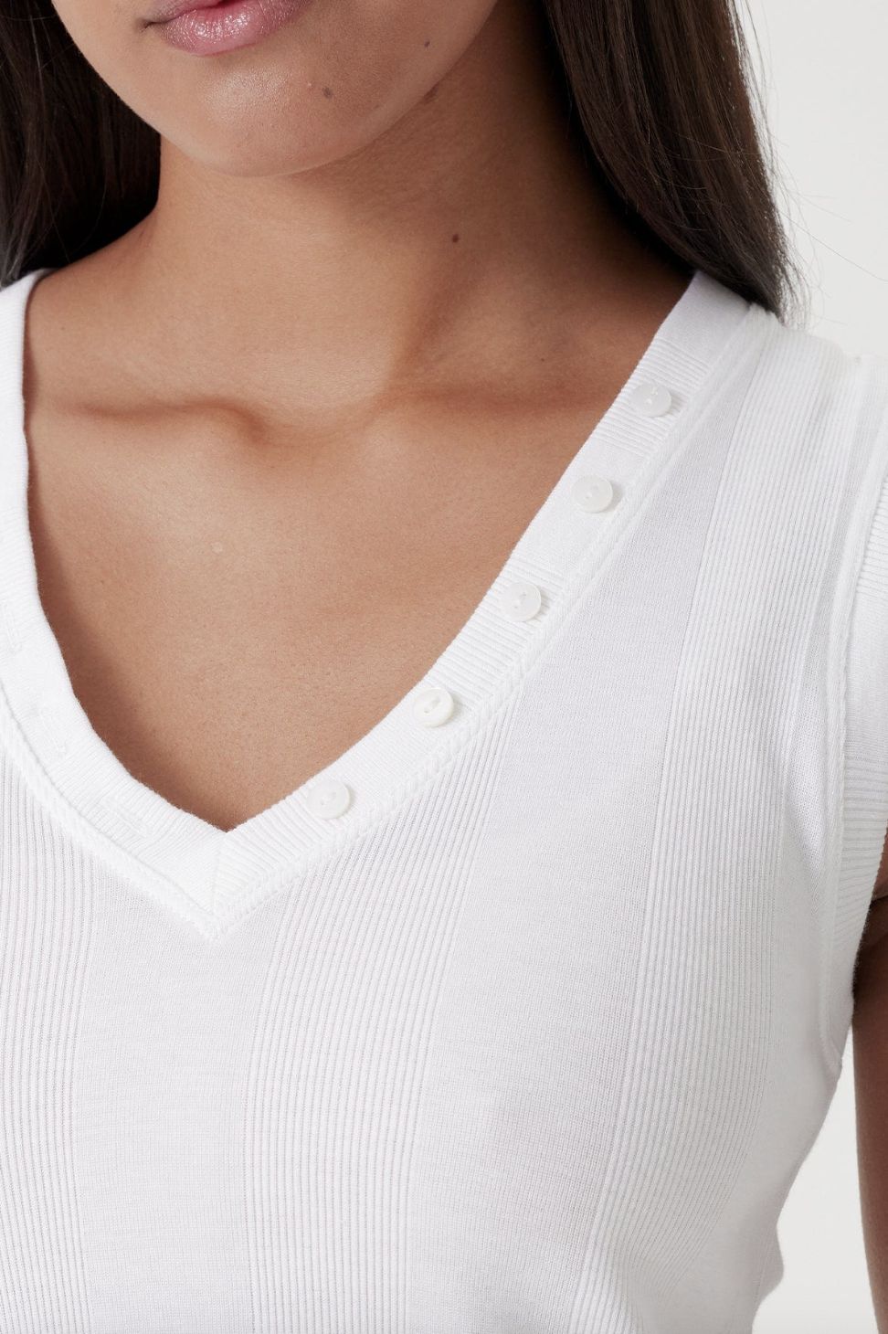 Goldie Cotton Rib V-Neck Tank with Buttons