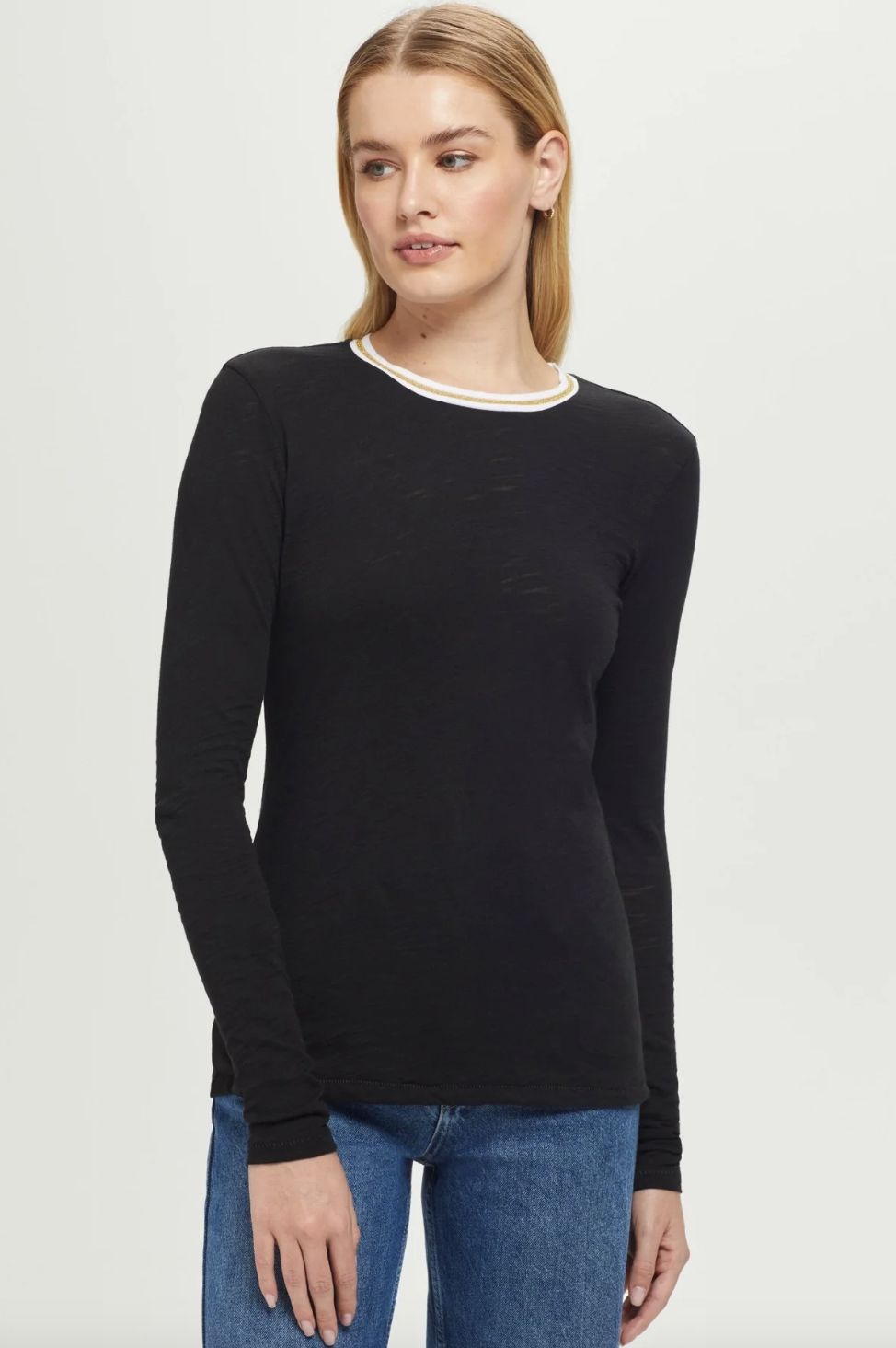Goldie Long Sleeve Gold Tipped Ringer Tee