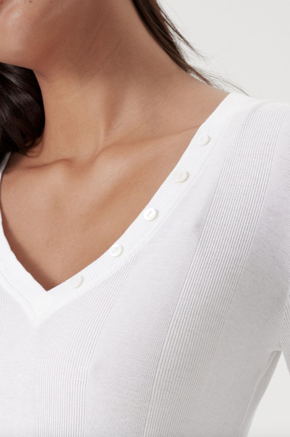 Goldie Long Sleeve Cotton Rib V-Neck with Buttons