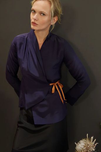 Elaine Kim Visaya Silk Wrap Shirt, Color: Aubergine, Size: P