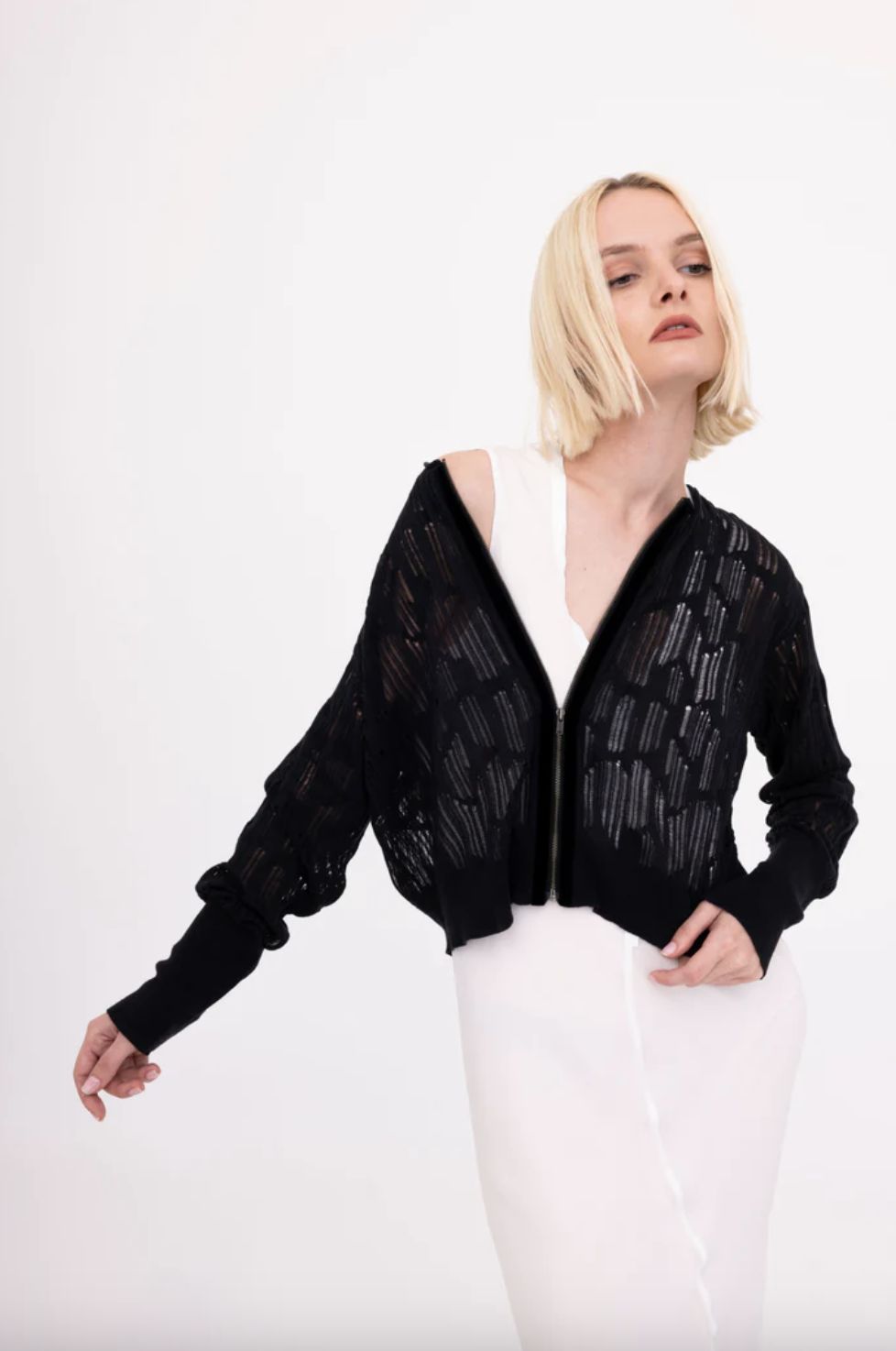 Elaine Kim Bonsai Zip Cardigan, Color: Black, Size: XS