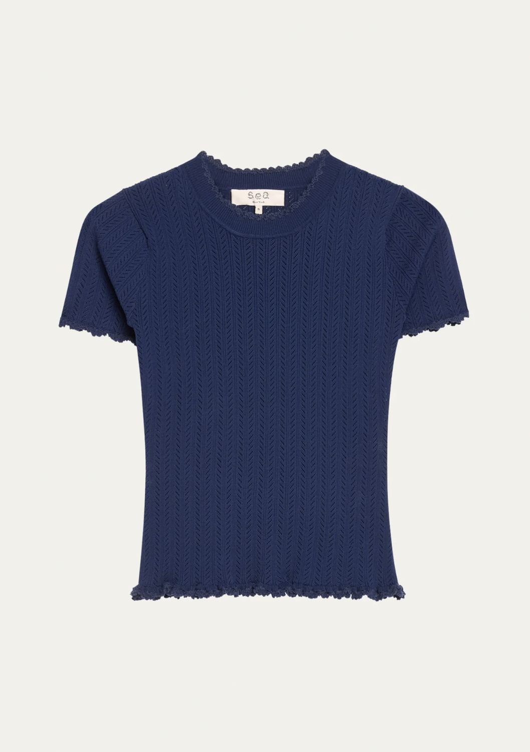 SEA-NY Abbie Short Sleeve Knit Sweater, Color: Navy, Size: XS