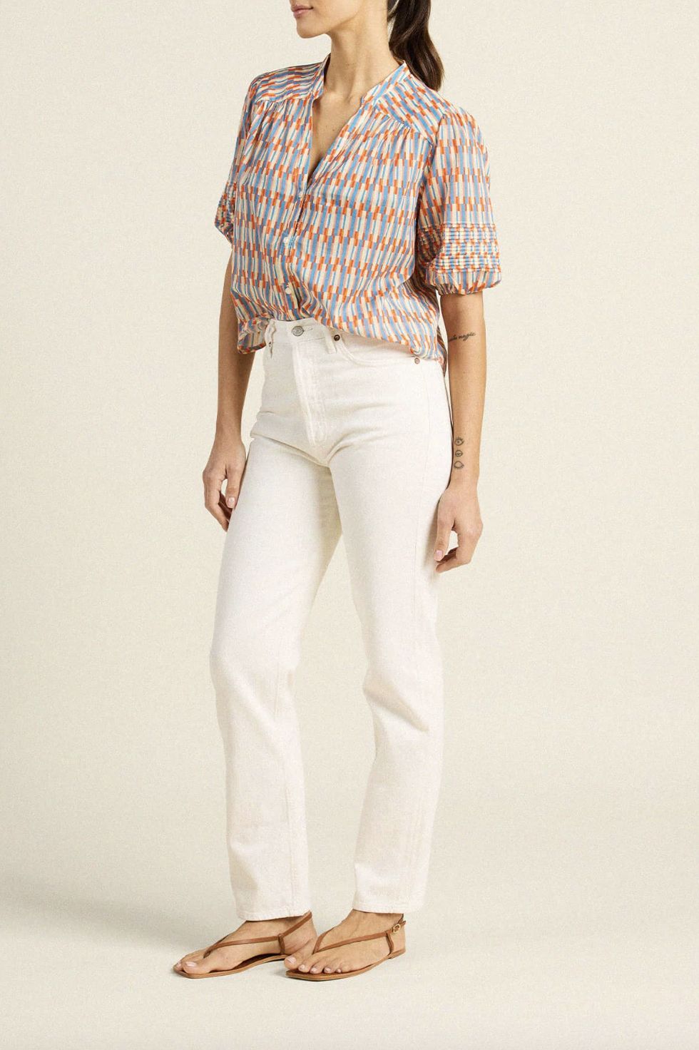 Trovata Loren Blouse in Retro Grid Print