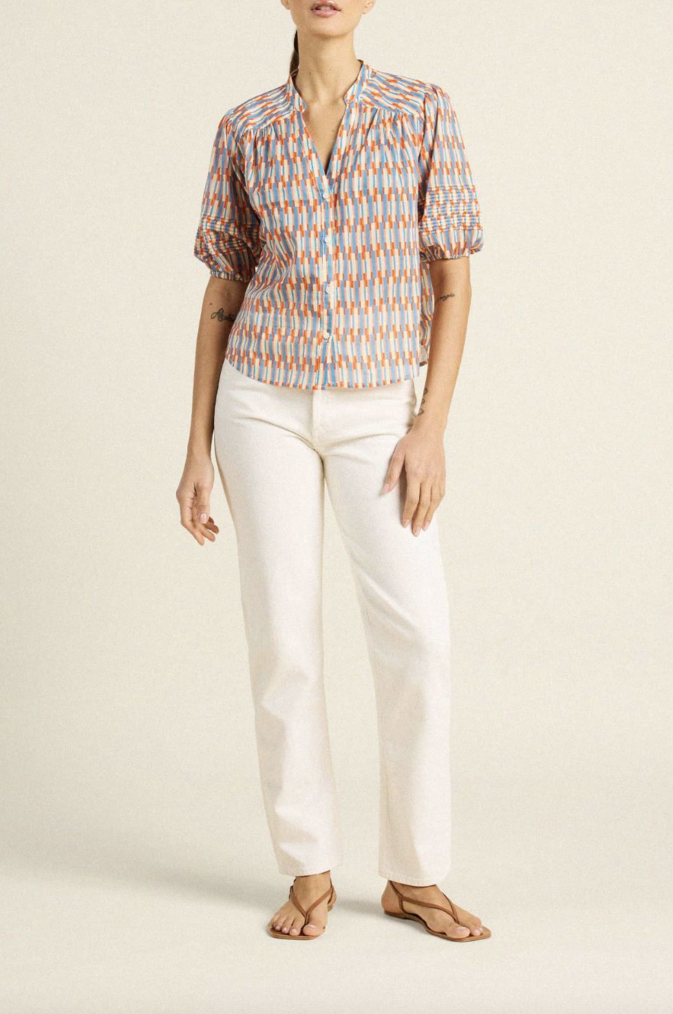 Trovata Loren Blouse in Retro Grid Print