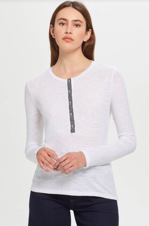 Goldie Long Sleeve Shimmer Placket Henley