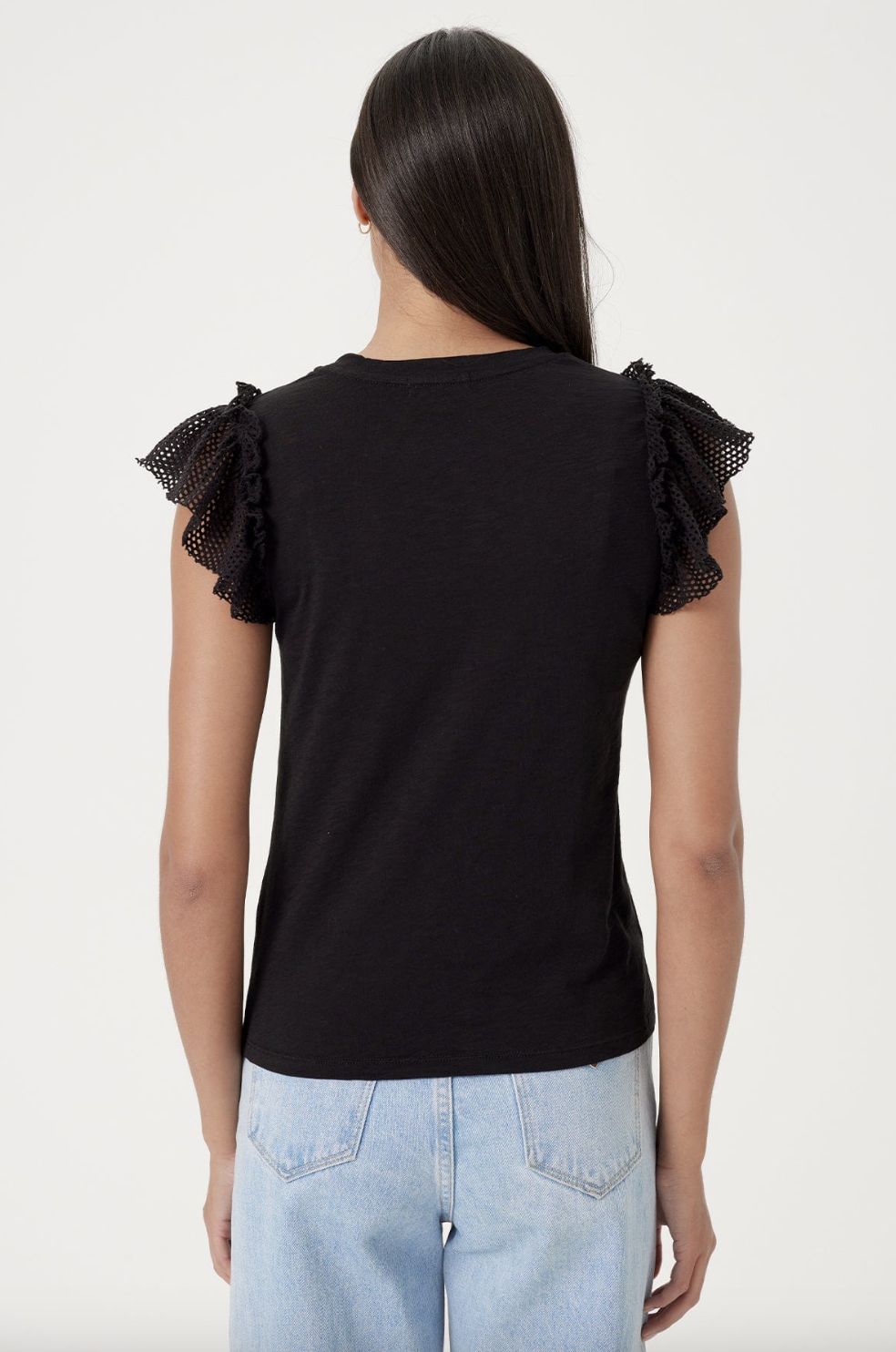 Goldie Slub Tee with Fishnet Flutter Sleeves