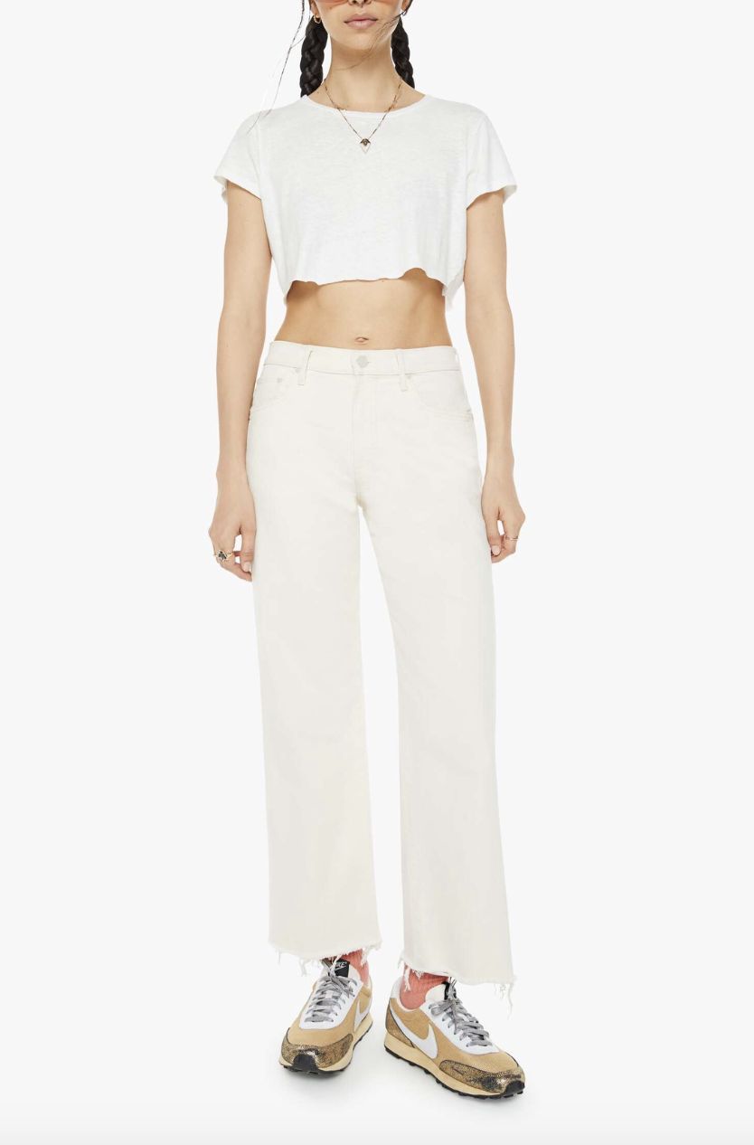 Mother Mid Rise Maven Ankle Fray Jean in Act Natural