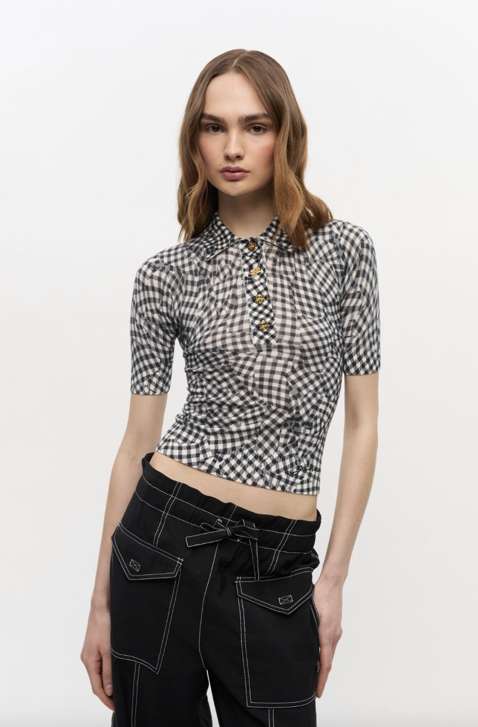 GANNI Abstract Gingham Printed Polo