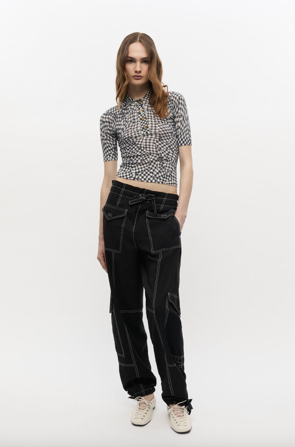 GANNI Abstract Gingham Printed Polo