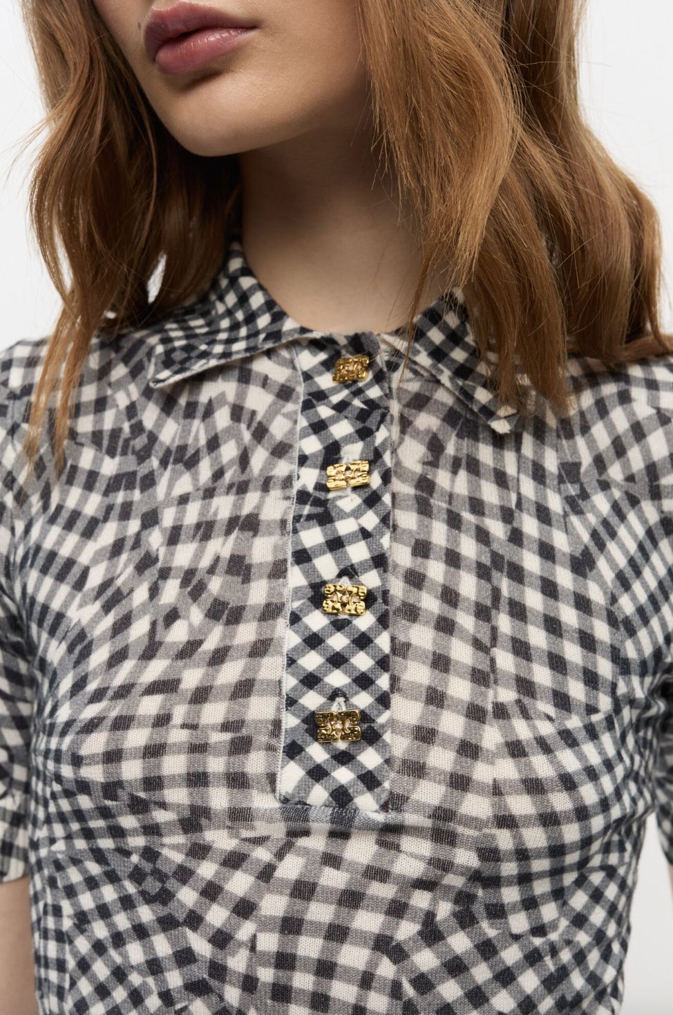 GANNI Abstract Gingham Printed Polo