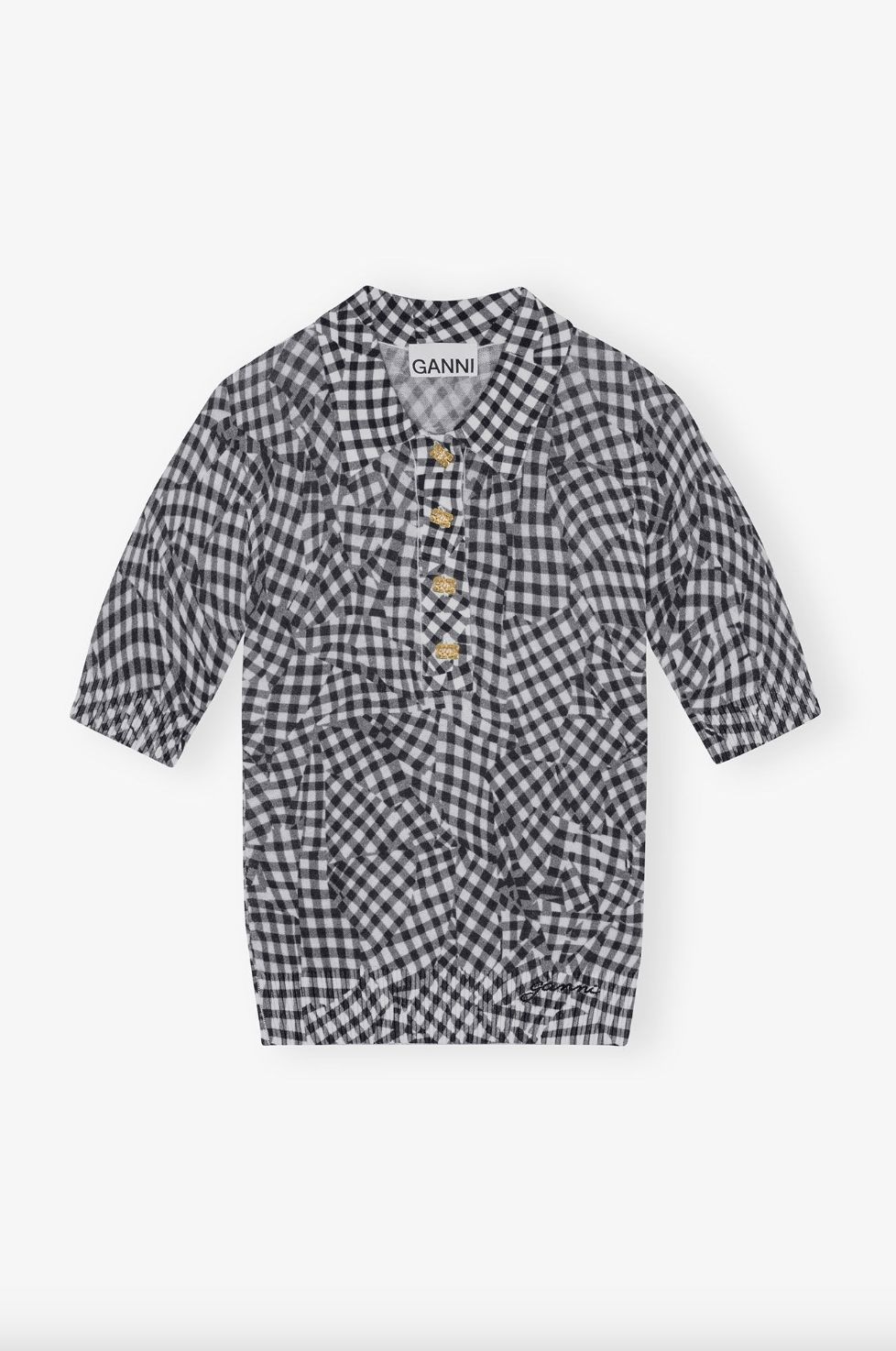 GANNI Abstract Gingham Printed Polo