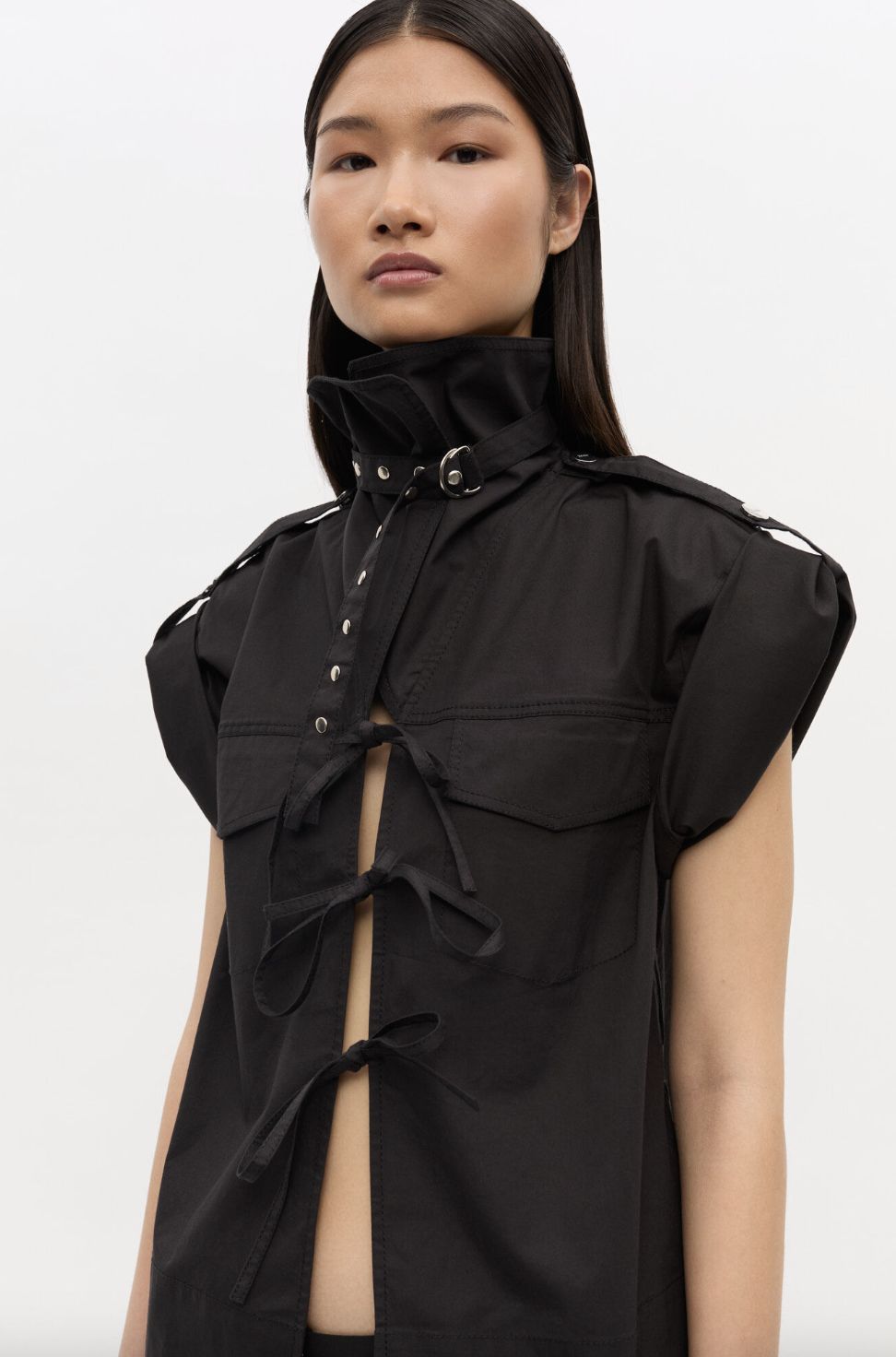 GANNI Stretch Cotton Blouse with Ties