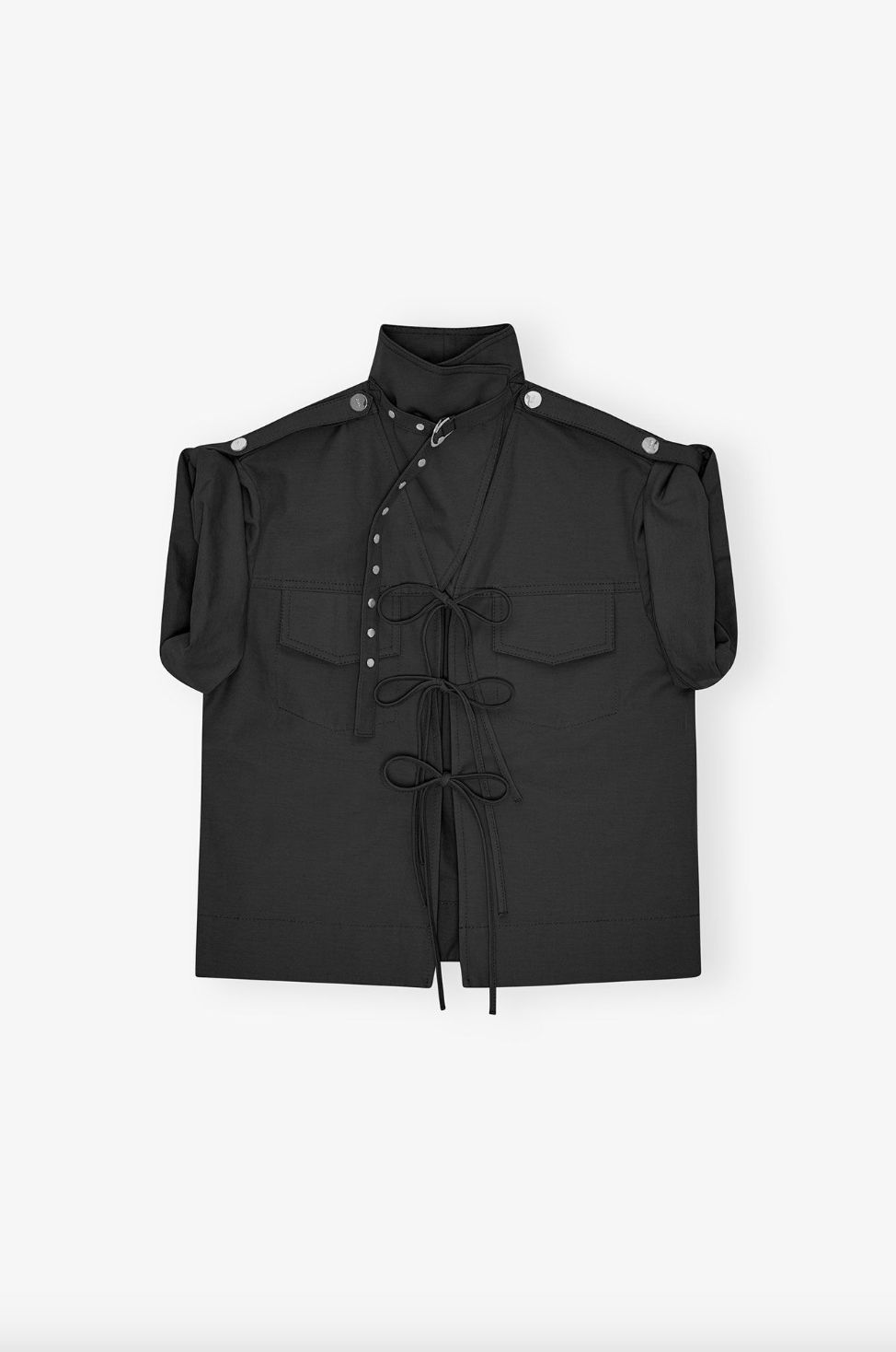 GANNI Stretch Cotton Blouse with Ties
