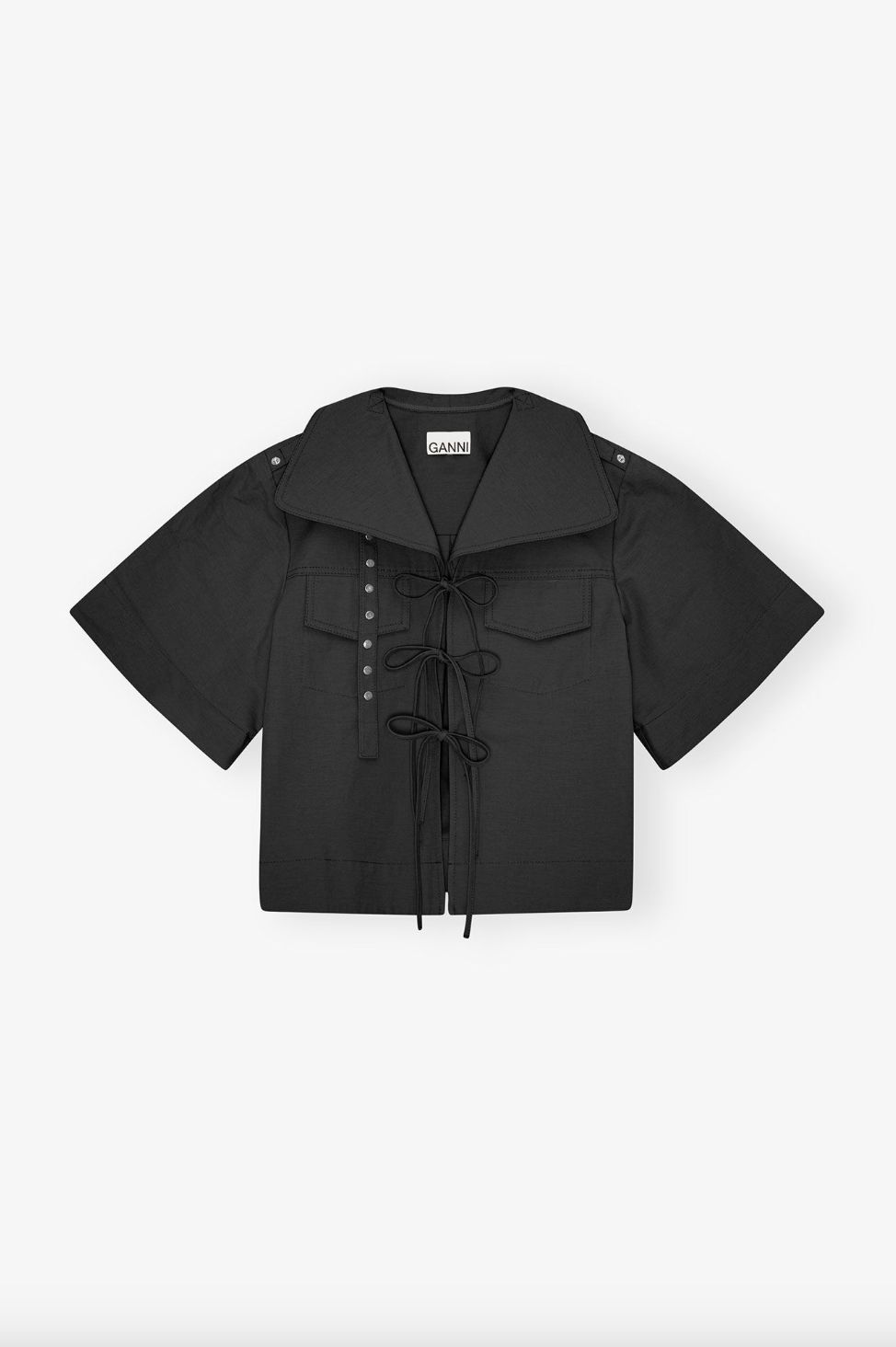 GANNI Stretch Cotton Blouse with Ties