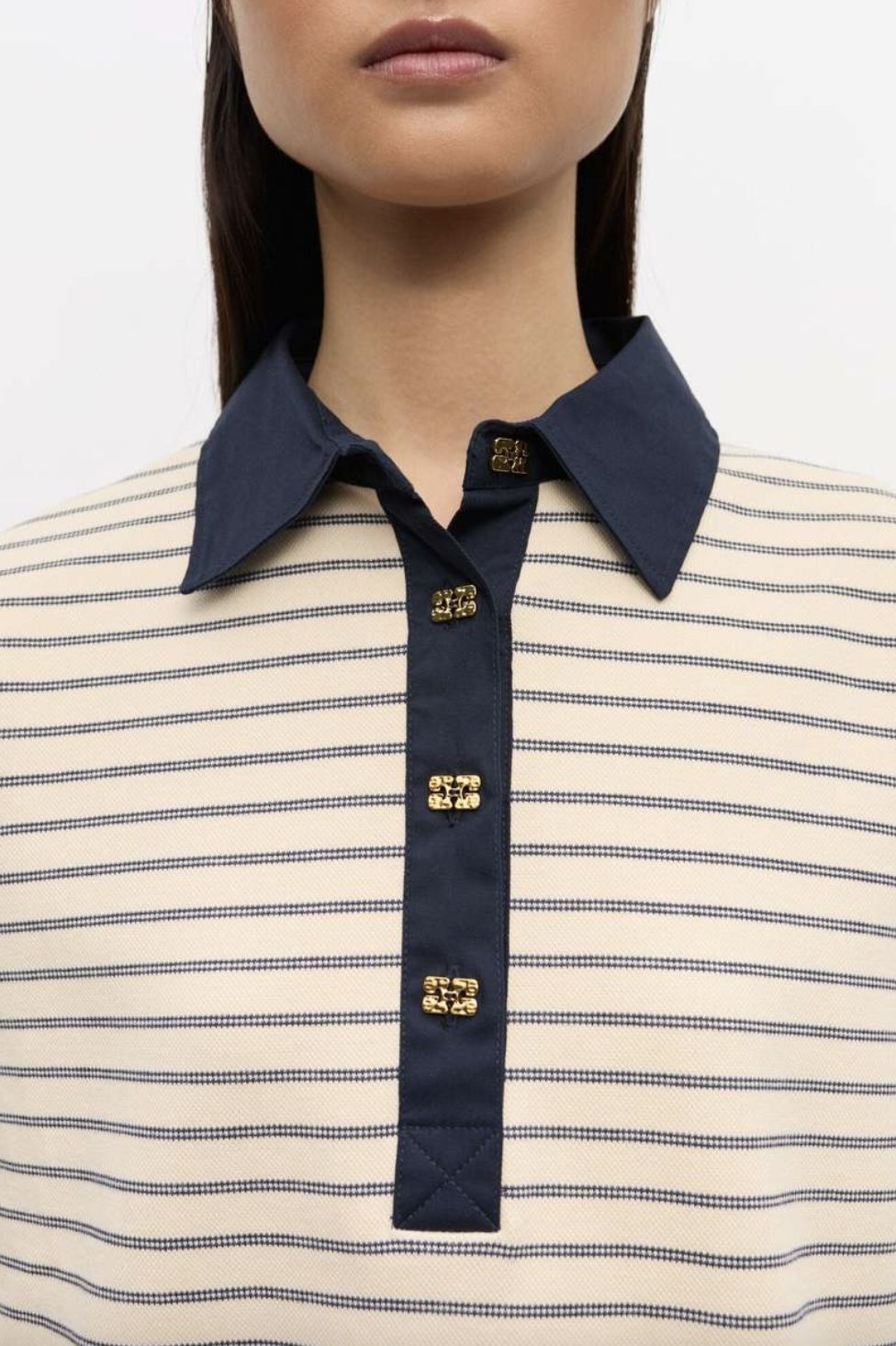 GANNI Striped Cotton Polo
