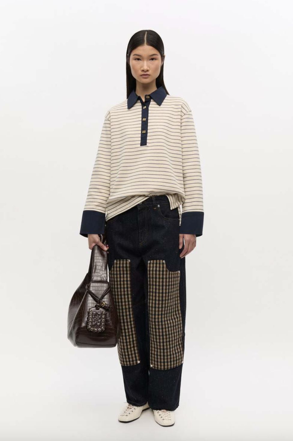 GANNI Striped Cotton Polo