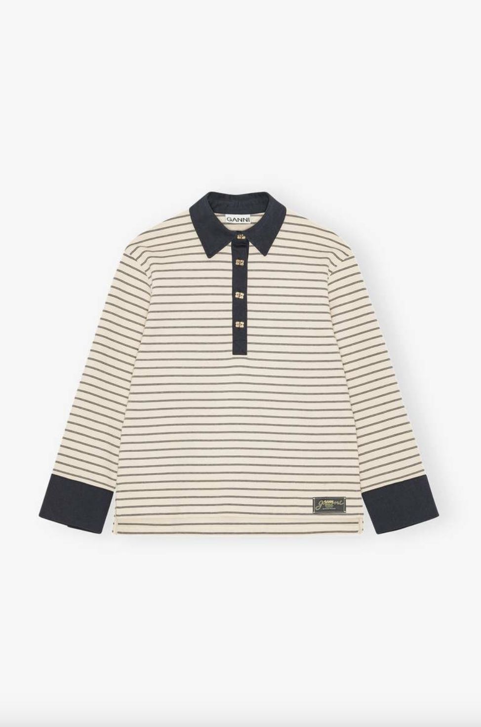 GANNI Striped Cotton Polo